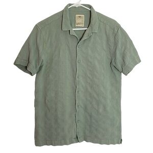Life Button Down Shirt Mens Size Medium Large Green Short Sleeve Cotton Eco